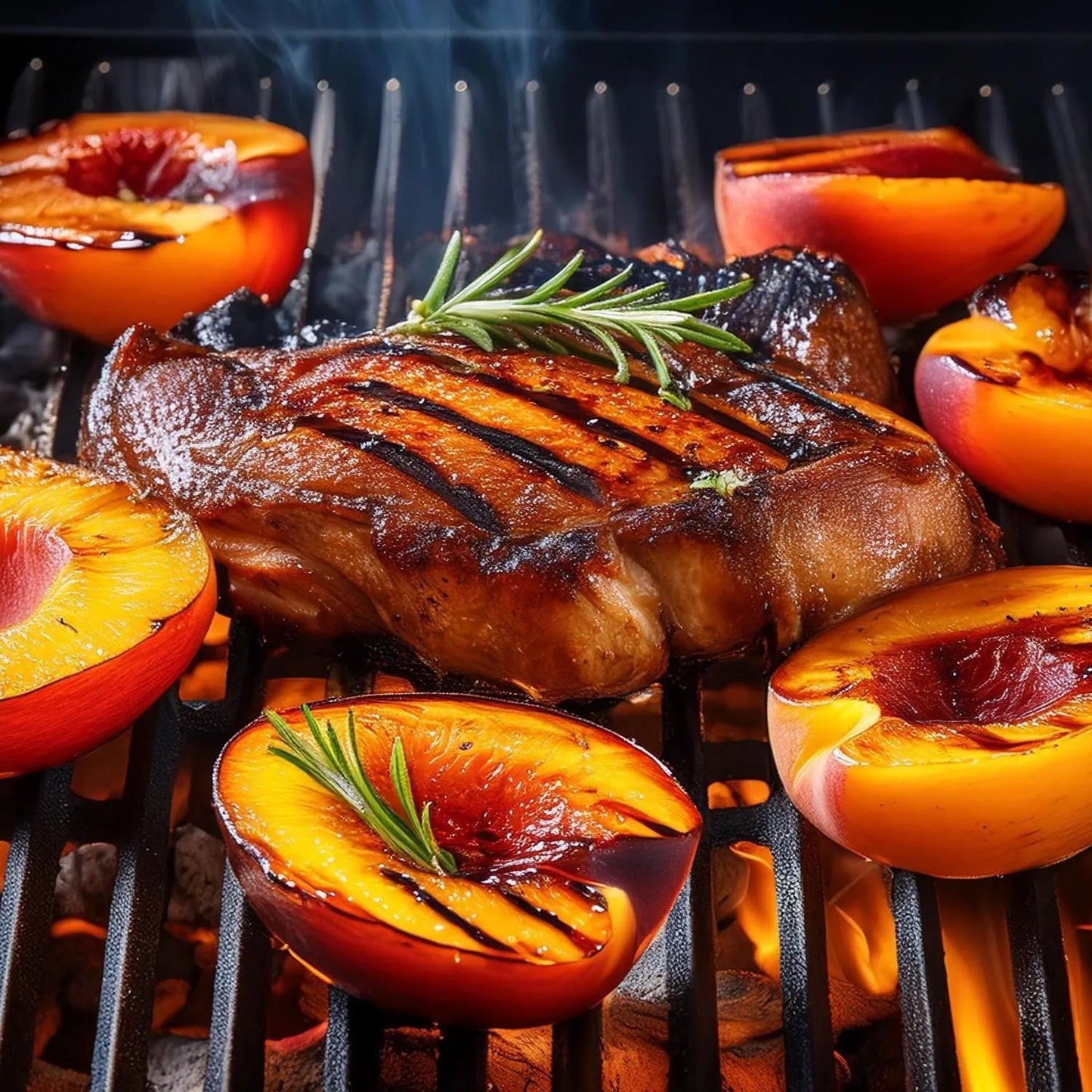 Grilled Pork Chops and Palisade Grilled Savory Peaches