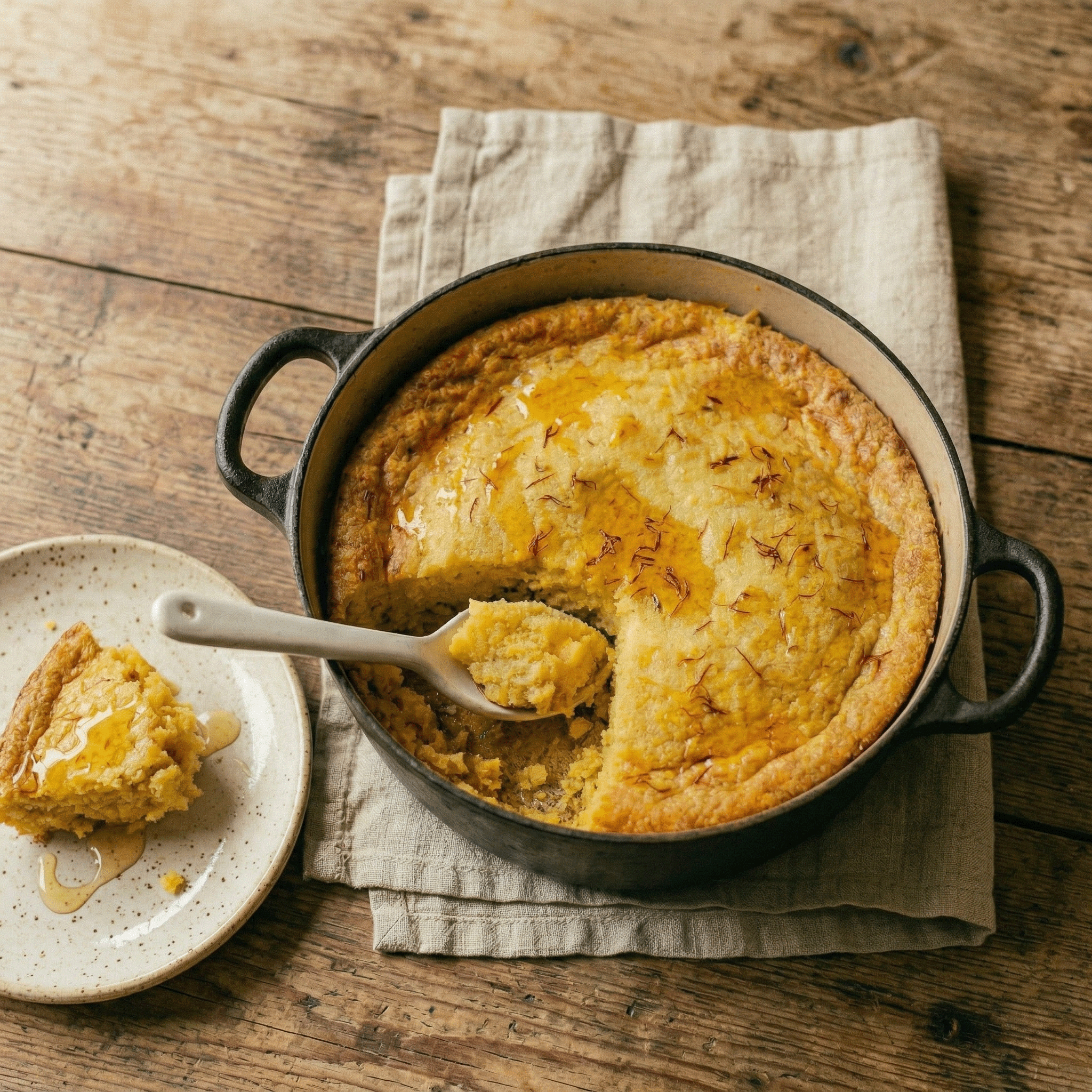 Southern Spoonbread with Saffron and Honey