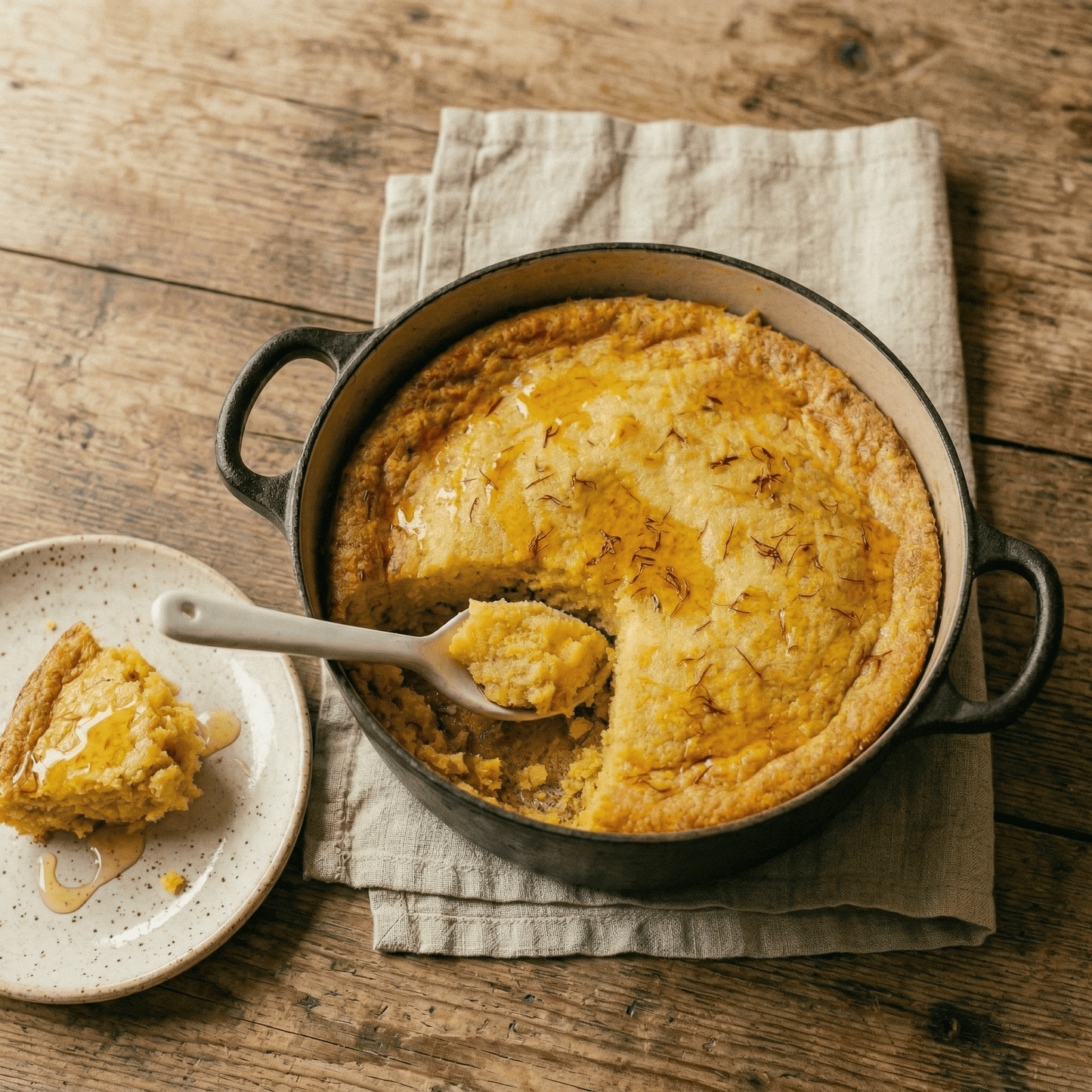 Southern Spoonbread with Saffron and Honey
