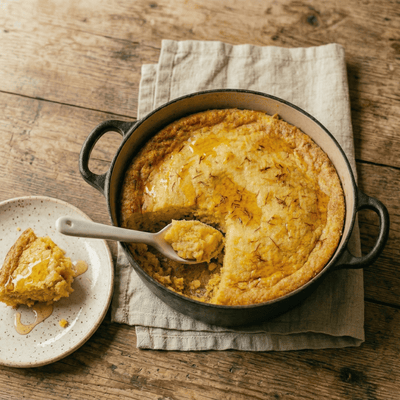 Southern Spoonbread with Saffron and Honey