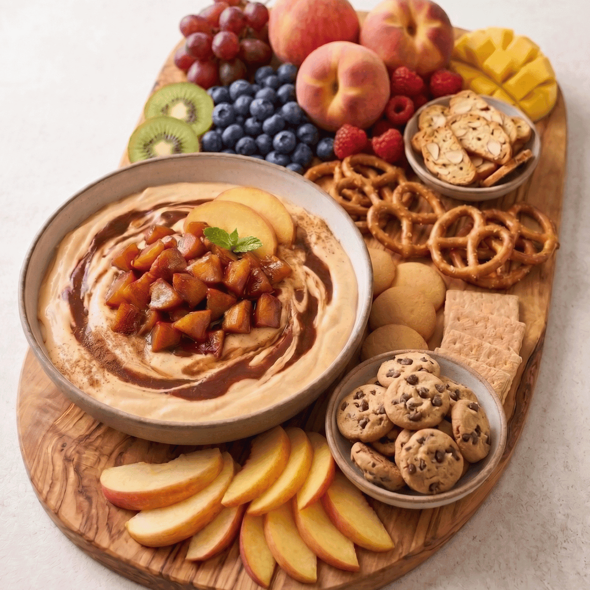 This creamy No-Bake Spiced Peach & Maple Cheesecake Dip is the ultimate 10-minute dessert. Perfectly sweet—great for dipping fruit, cookies, or pretzels!