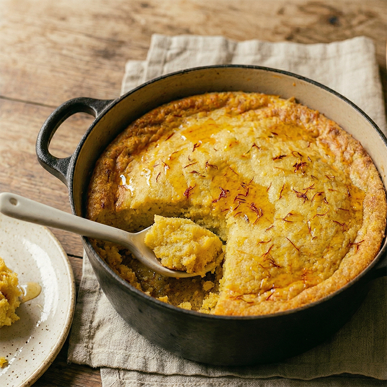 Southern Spoonbread with Saffron and Honey