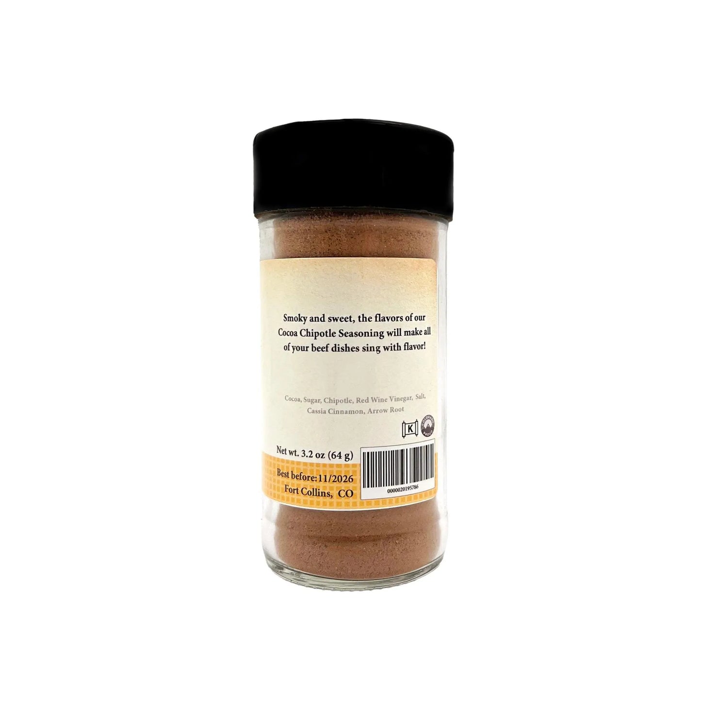 Spice jar with a black lid on a white background