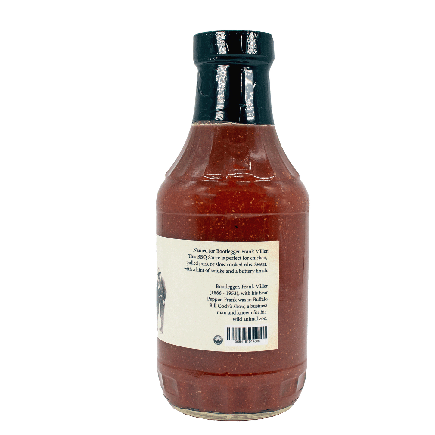 Bottle of barbecue sauce with a label on a white background