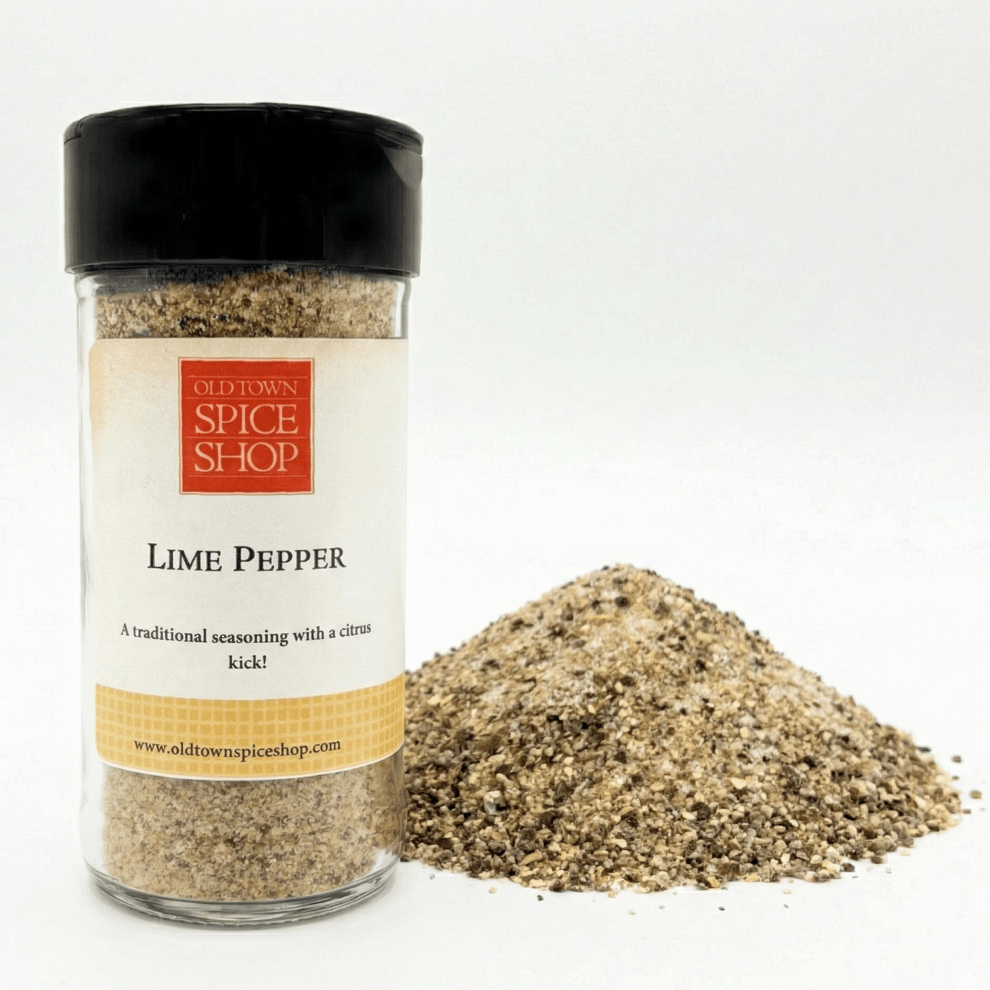 Jar of Old Town Spice Shop Lime Pepper on a white background