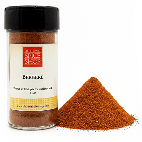 Jar of Old Town Spice Shop Berbere spice with a white background