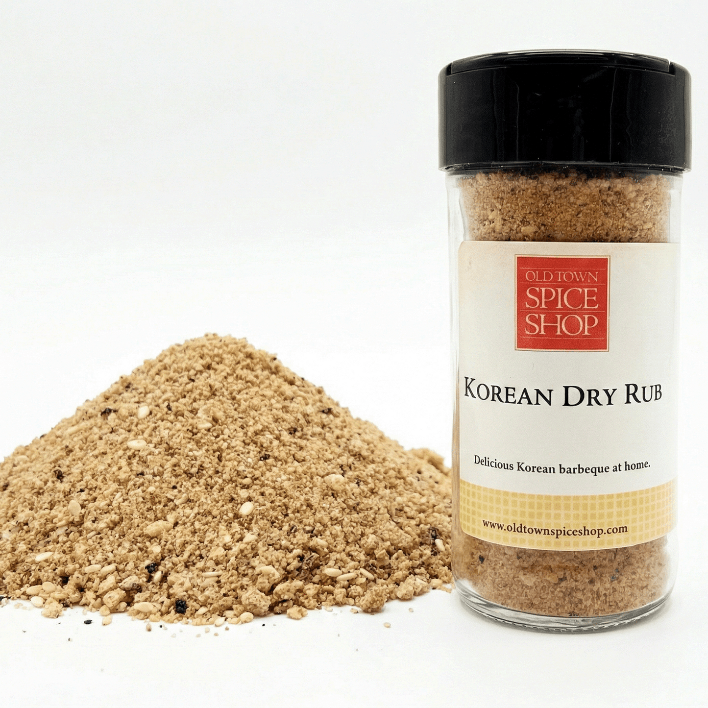 Korean Dry Rub spice jar from Old Town Spice Shop with a white label on a white background