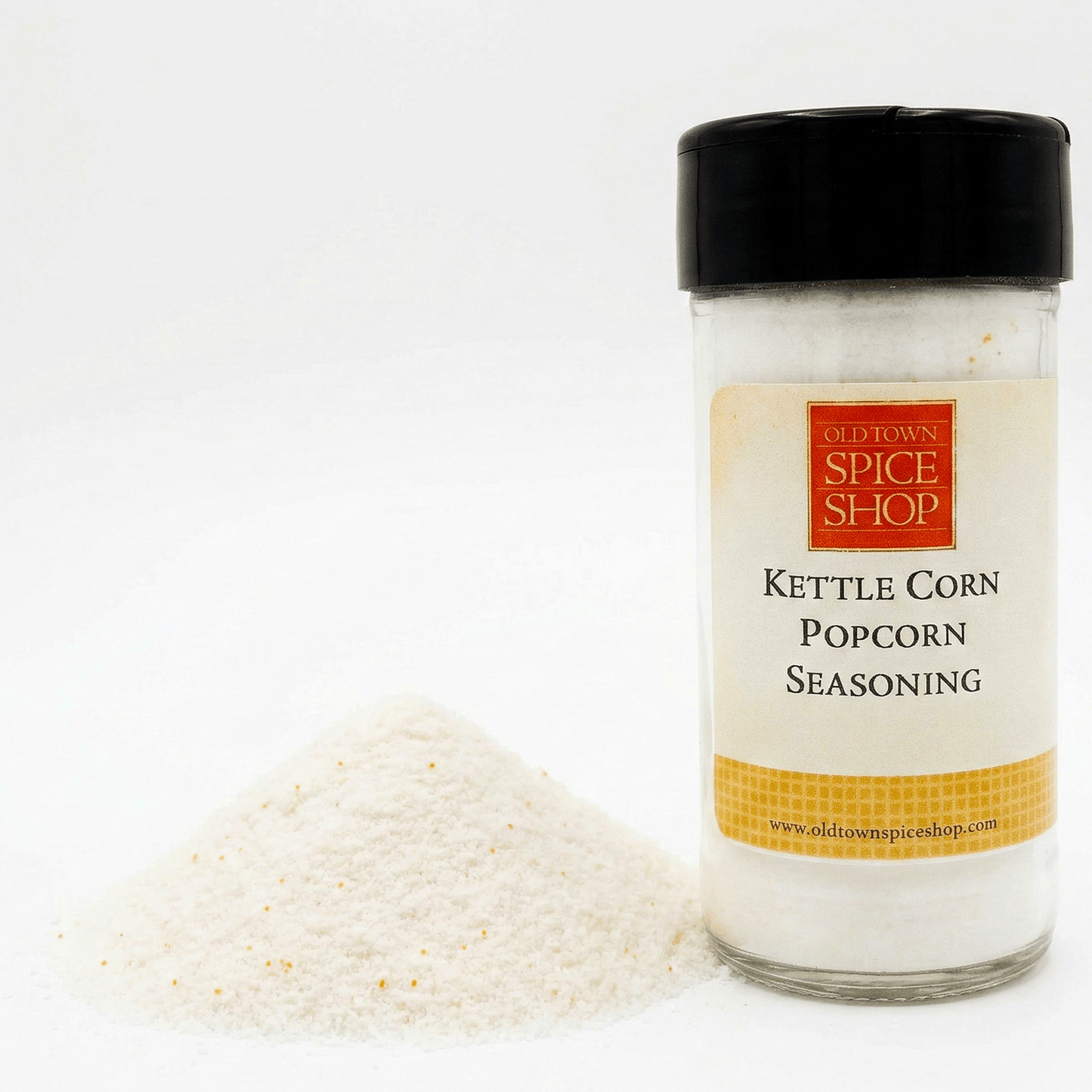 Kettle Corn Popcorn Seasoning container from Old Town Spice Shop on a white background