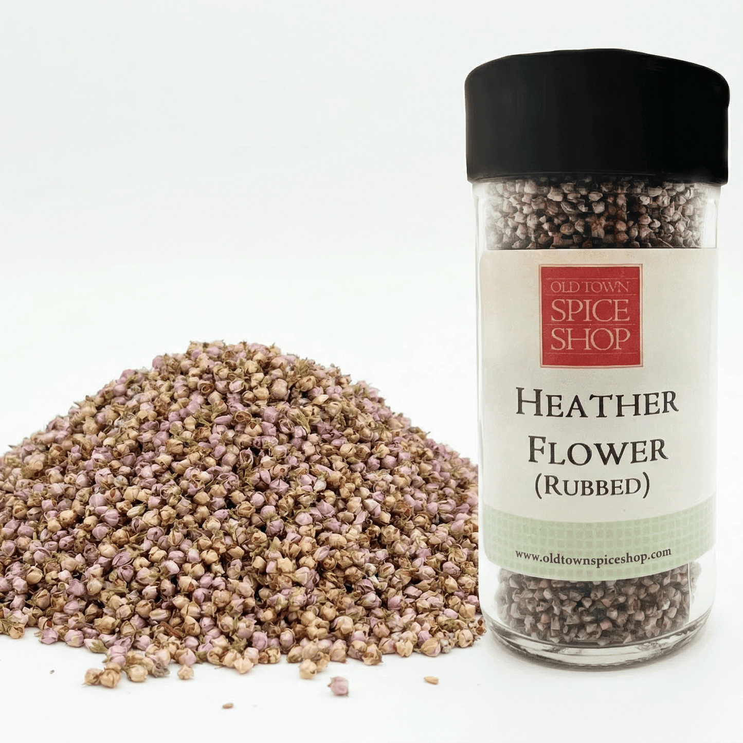 Jar of Old Town Spice Shop Heather Flower on a white background