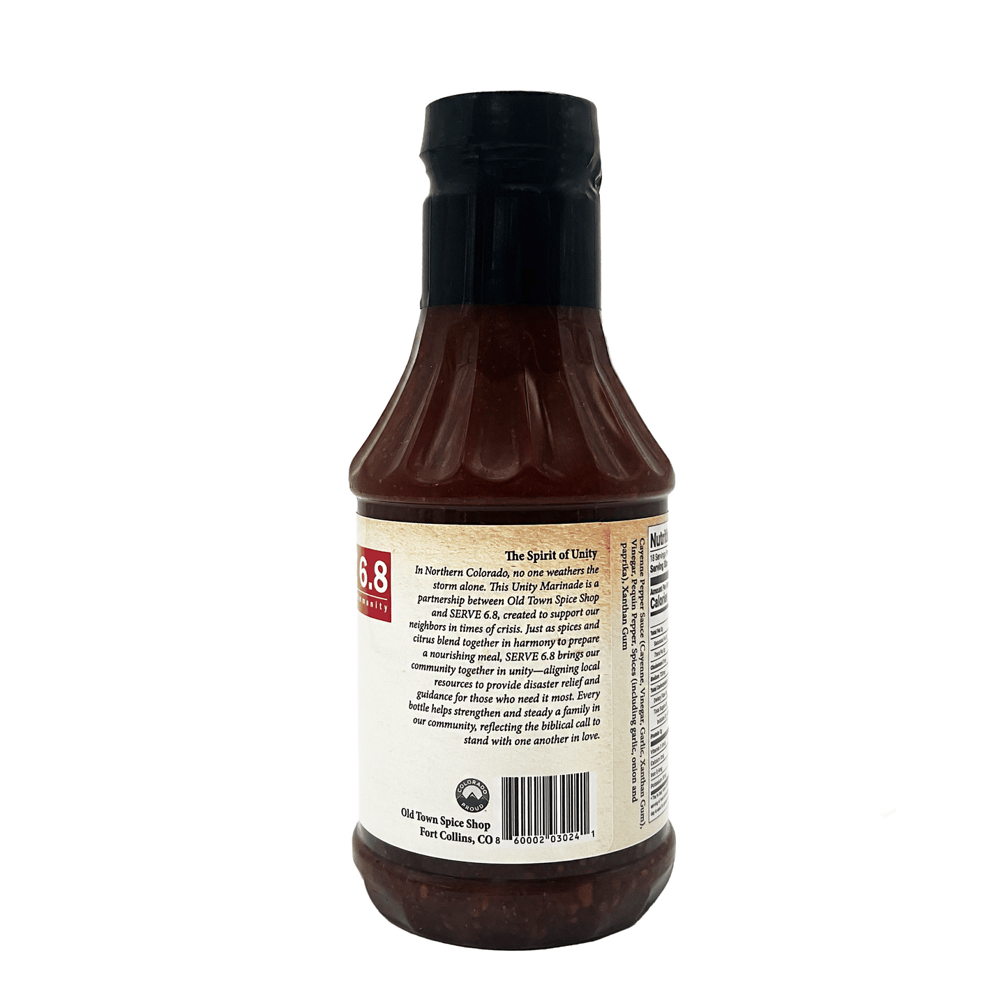 Bottle of Old Town Spice Shop BBQ sauce with label on a white background