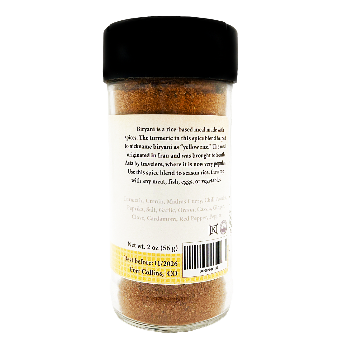 Spice jar with label on a white background