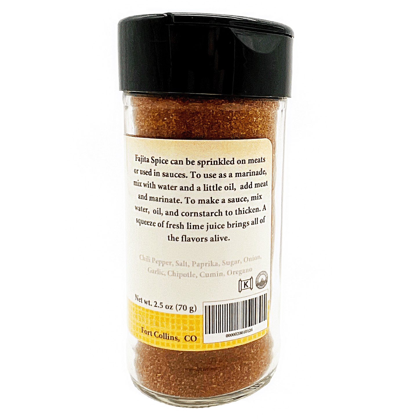 Spice jar with label on a white background