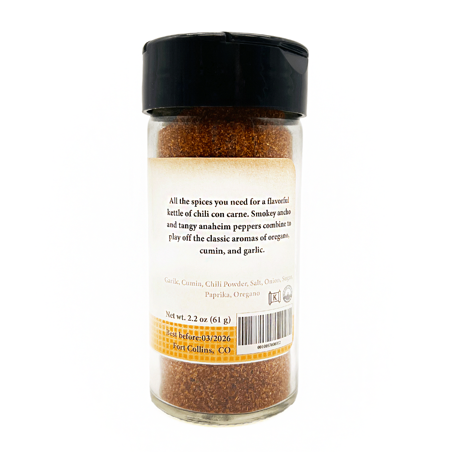 Spice jar with label on a white background