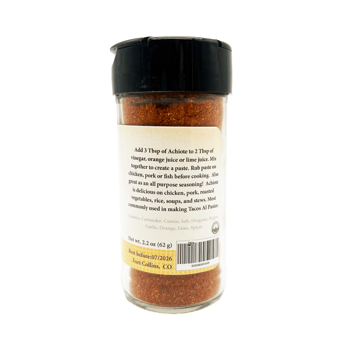 Spice jar with a label on a white background