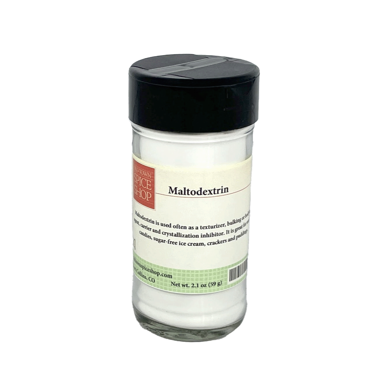 Jar of Maltodextrin on a white background