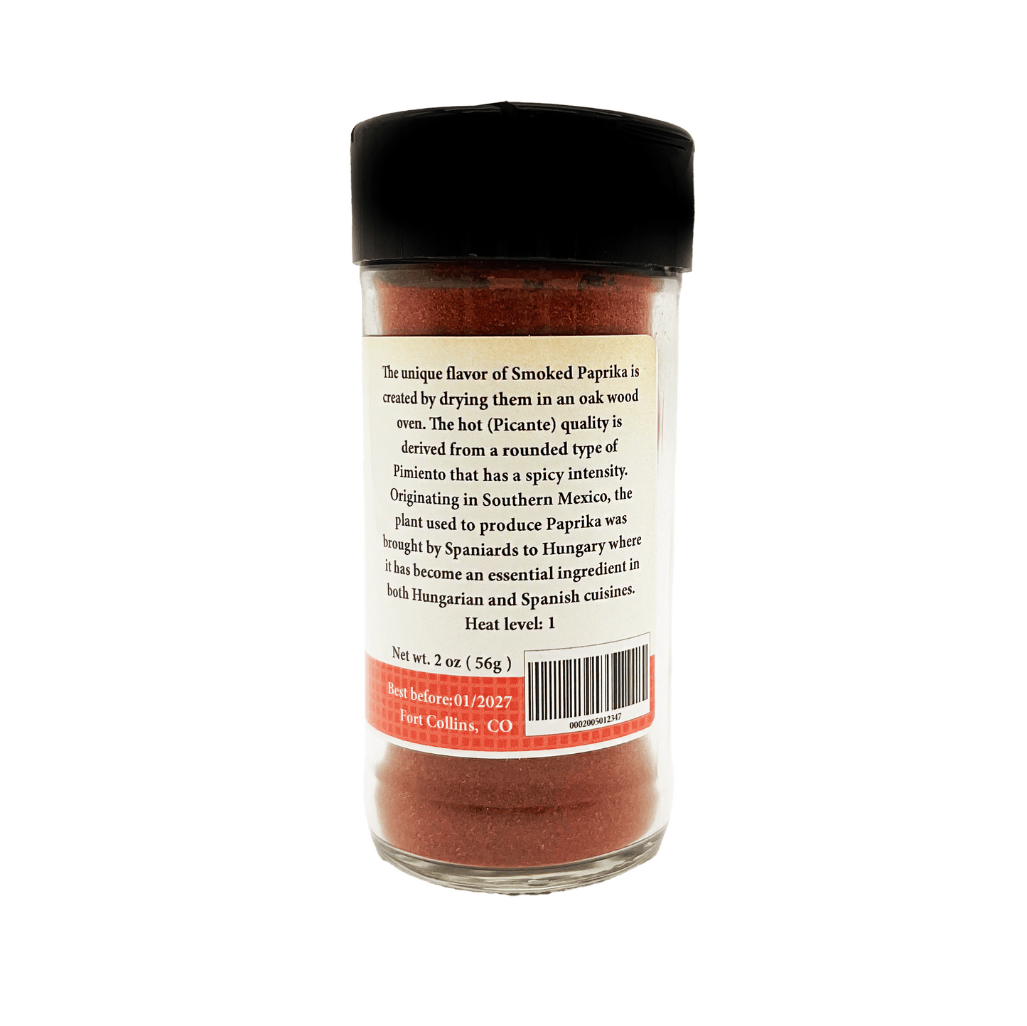 Spice jar with a black lid and label on a white background