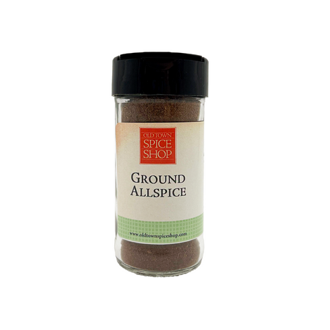 Bottle of ground allspice from the Old Town Spice Shop on a white background