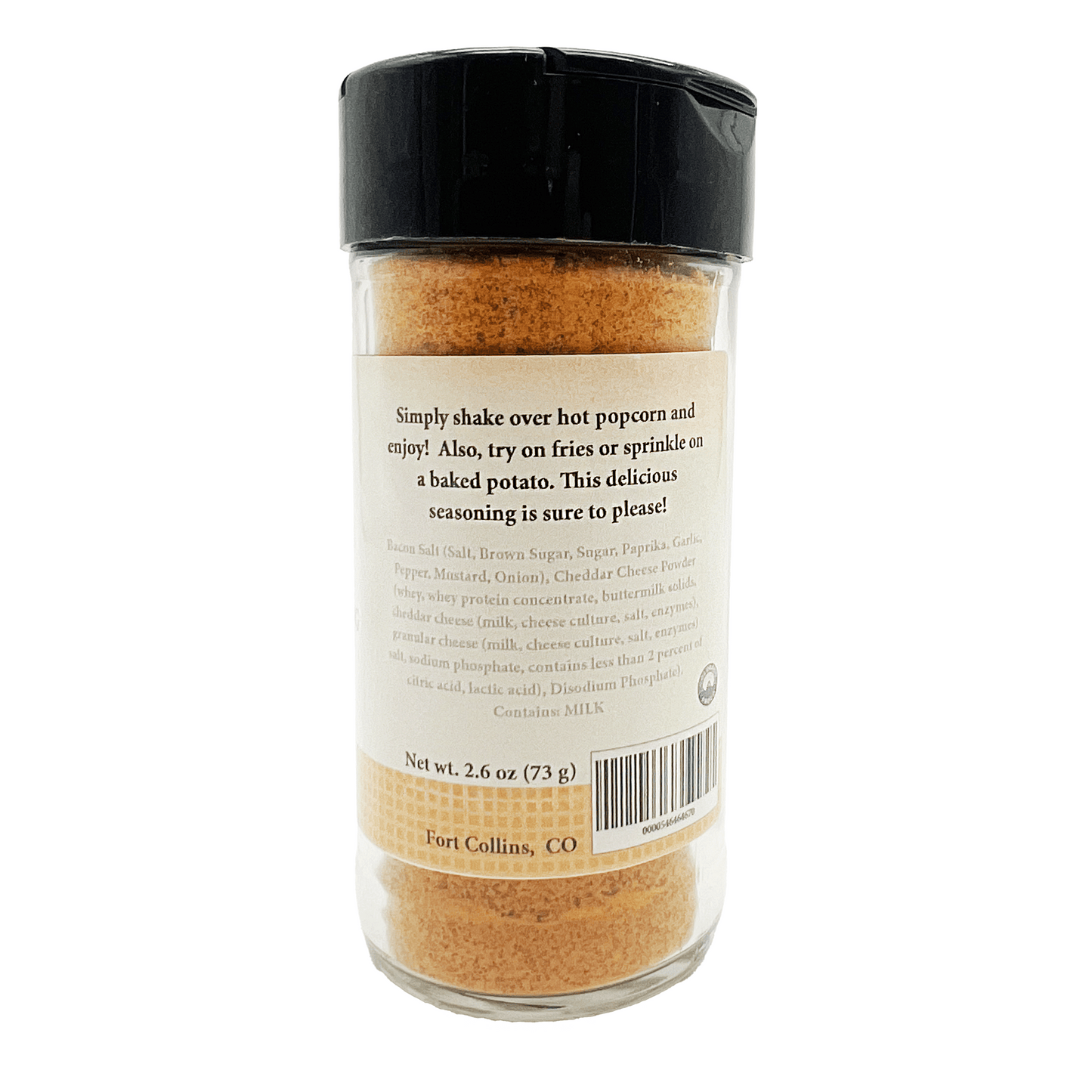 Spice container with label on a white background