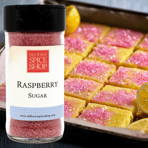 Bright red raspberry sugar for desserts