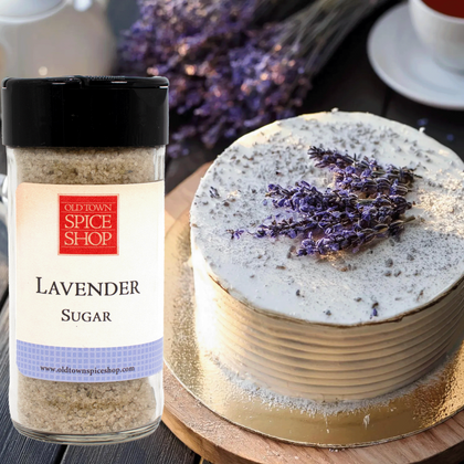 Lavender infused sugar with flower buds