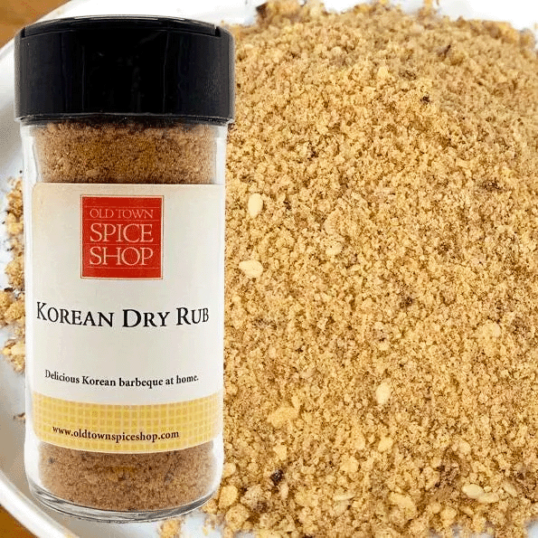 Korean Dry Rub spice container from Old Town Spice Shop with spice visible in foreground